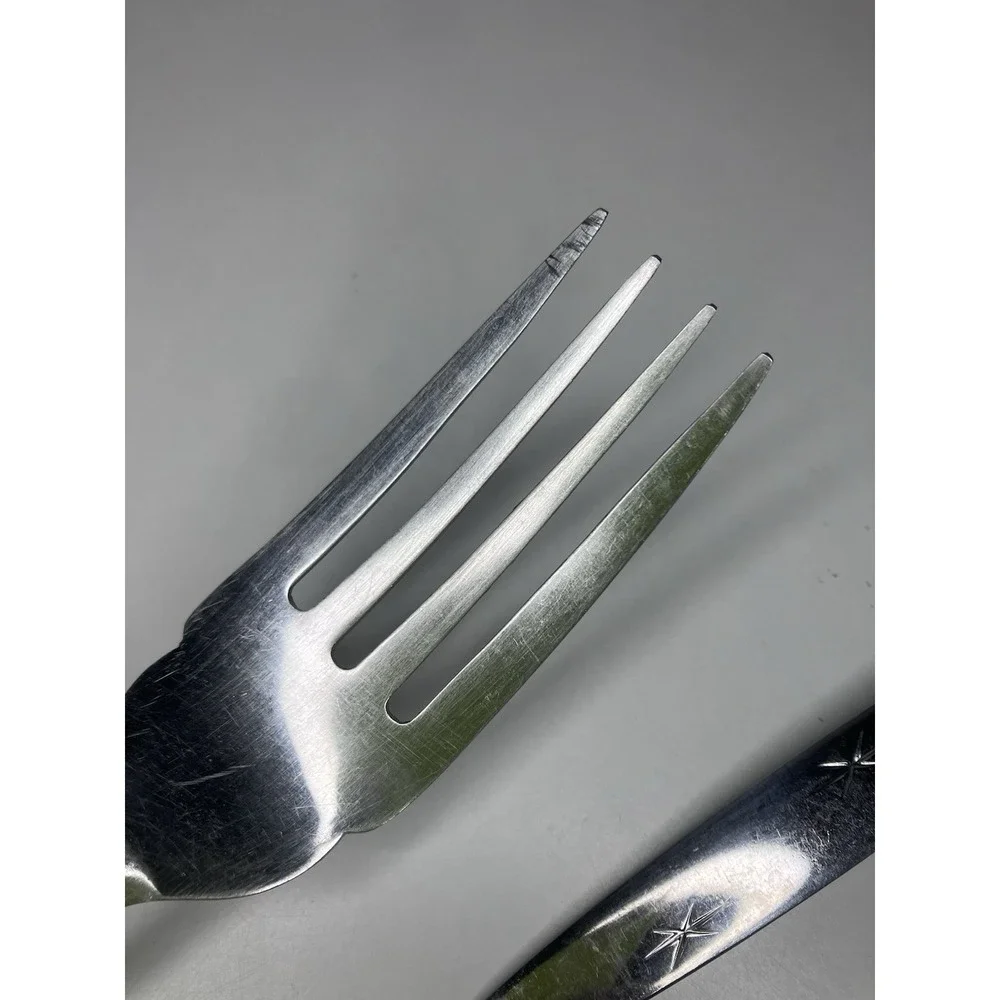 VTG Heavenly Star Stainless Flatware‎ Japan Starburst 2 Serving Pcs Spoon Fork